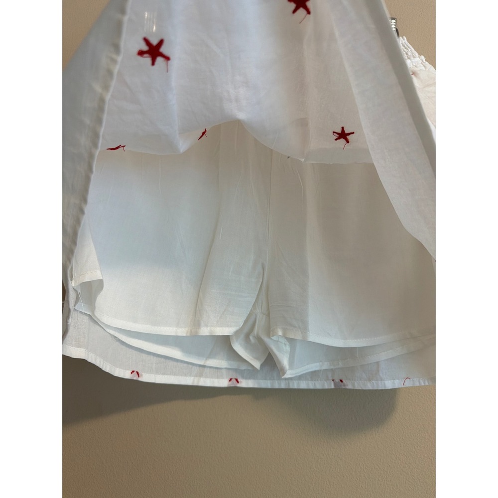 White Red Embroidered Star Smocked Tiered Skort Medium - Picture 3 of 6